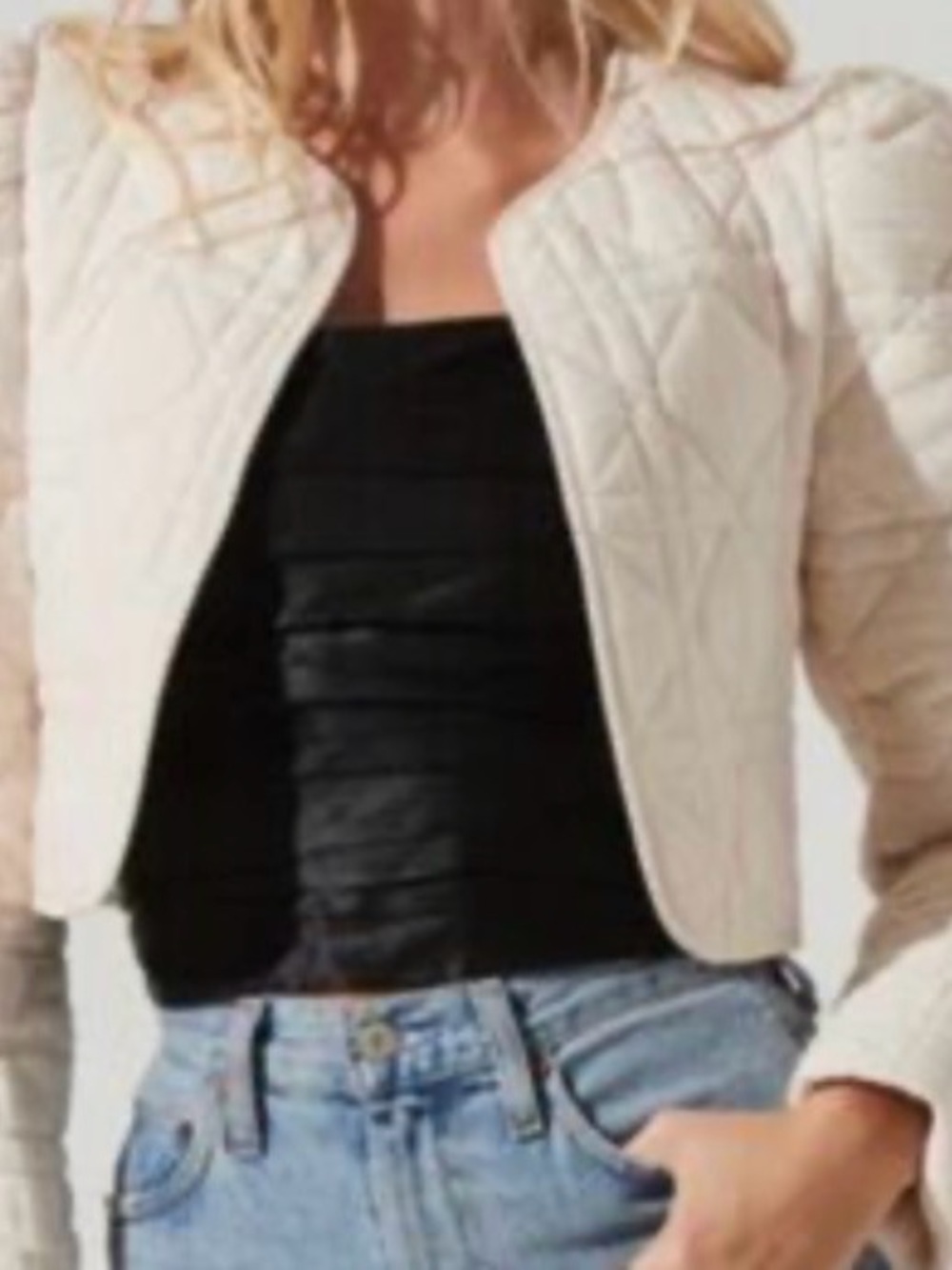 ASTR Ivory Quilted Cropped Blazer Jacket Women's XS